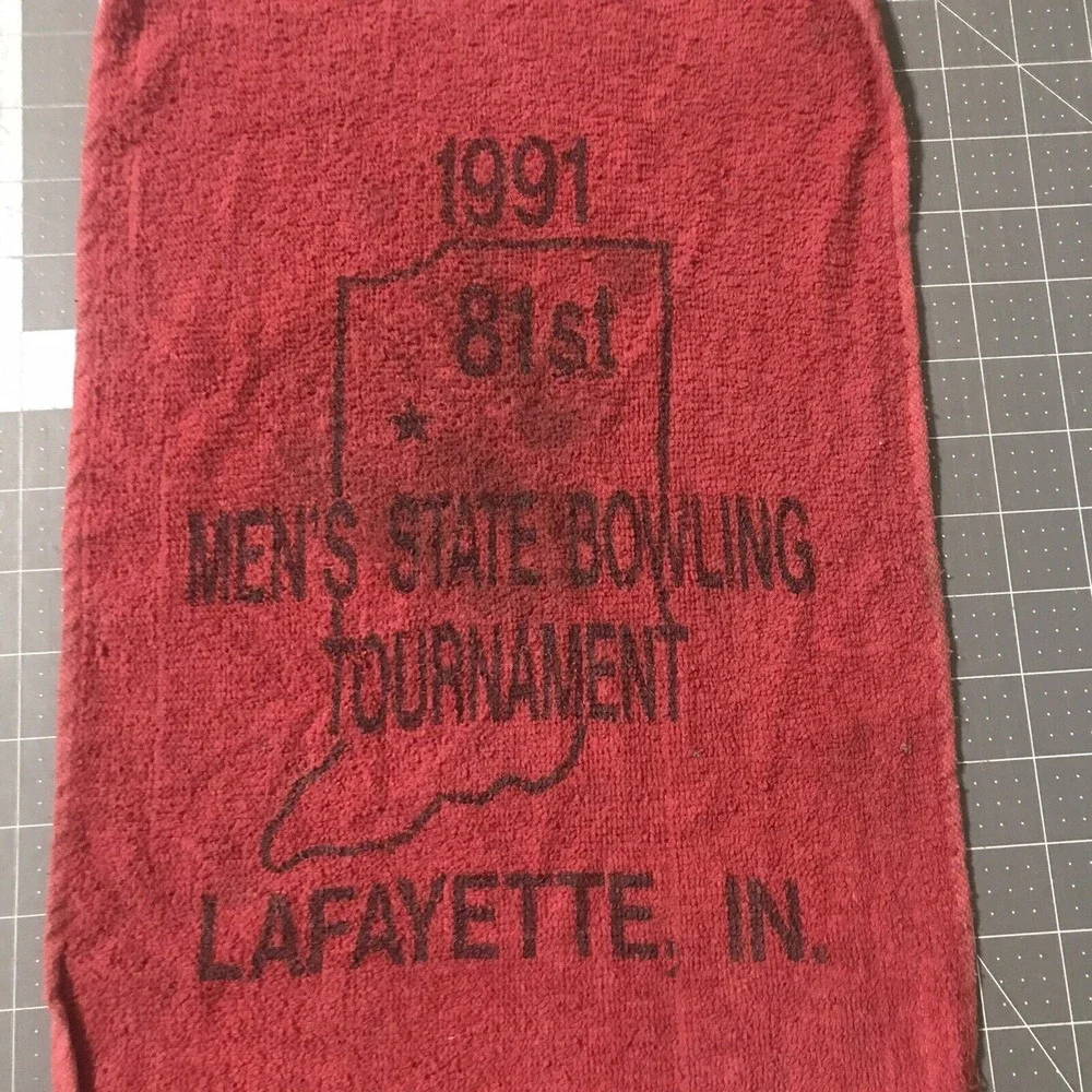 Mens‎ State Bowling Tournament 1991 Lafayette Indiana 81st Towel Red FLAW